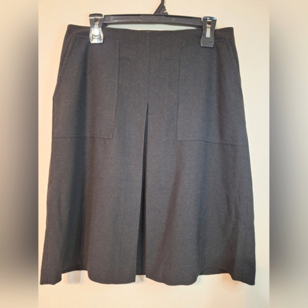 Adrienne Vittadini sz 8 knit black sparkle front pleat midi skirt with pockets